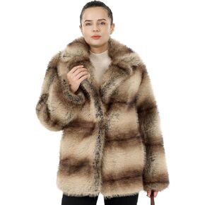Women's Faux Fur Jacket Winter Warm Lapel Cardigan Fluffy Faux Raccoon Dog Fur Coat with Belt & Pockets