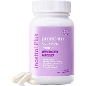 Premom Inositol Plus - 2000mg Myo-Inositol & 50mg D-Chiro Inositol, CoQ10, Folate & Vitamin D3-40:1 Ratio - Supports Hormonal Balance, Ovarian & Reproductive Health - 30 Day Supply