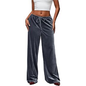 Verdusa Women's Drawstring Low Waist Casual Pants Wide Leg Loose Long Trousers