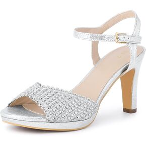Allegra K Women's Low Platform Rhinestone Slingback Chunky Heel Sandals
