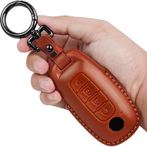 Tukellen for Nissan Key Fob Cover Leather with Keychain Compatible with 2023 2024 Pathfinder Rouge 4Runner Smart Remote-Black