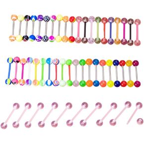 50Pcs Colorful Punk Acrylic Straight Tongue Barbell Nipple Ring Retainer Piercing Jewelry for Women Men 1.4mm Bar