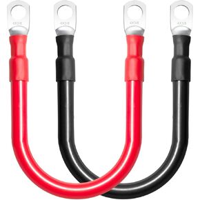 2 PCS 4 AWG Battery Cable 4AWG Gauge Pure Copper Battery Inverter Cables with 3/8 in Lugs Both Ends Power Inverter Wire for Solar Battery Marine Boat RV Motorcycle Red and Black - 1 FT