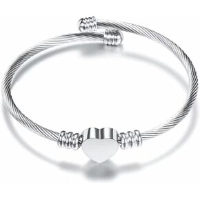 Jude Jewelers Stainless Steel Cable Wire Heart Charm Wedding Party Statement Holiday Bangle Bracelet
