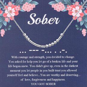 Lywjyb Birdgot Morse Code Bracelet Sober Gift Sobriety Jewelry Sobriety Gift for Women Men (sober morse necklace)