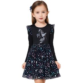 Little Bitty Toddler Tutu Dresses Long Sleeve Casaul Girls Fall Tulle Dress Party Princess Birthday Holiday for 2-8 Years