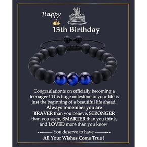 13-60th Birthday Gift for Men Boys, Happy 13th 16th 18th 21st 30th 40th 50th 60th Birthday Gifts Ideas, Adjustable Blue Beads Bracelet for Men Dad Grandad Husband Son Brother Uncle Grandson Birthday