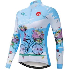 Women Cycling Jersey Long Sleeve Flowers Shirt Team Bike Clothing