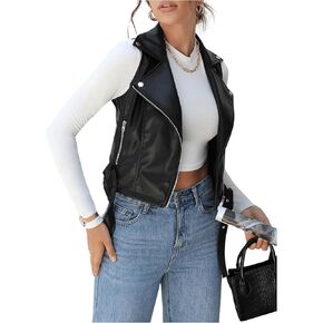 MakeMeChic Women's PU Leather Belted Vest Coats Grommet Eyelet Sleeveless Jackets