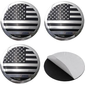 4PCS 68mm 2.68" Silver and Black US Flag Emblem Aluminum Metal Wheel Center Cap Circular Stickers for Rims Wheels Accessories Hub Cap Decals for Car Truck SUV