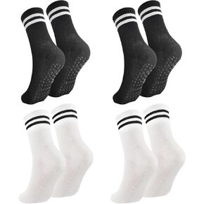 4 Pairs Women's Pilates Anti-Slip Socks - Long Non-Slip for Pilates, Ballet, Hospital