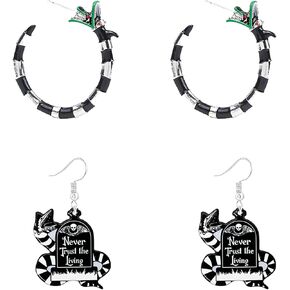 2 Pairs Gothic Coral Snake Earrings for Women Personalized Punk Gravestone Coffin Snake Earrings Vinatge Snake Hoop Earrings Halloween Cosplay Costume Accessories