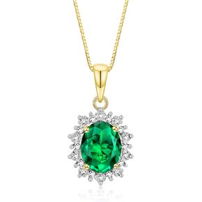 Rylos Princess Diana Inspired Necklace: Gemstone & Diamond Yellow Gold Plated Silver Pendant, 18 Chain, 9X7MM Birthstone, Women's Jewelry