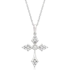Ross-Simons 0.15 ct. t.w. Diamond Cross Pendant Necklace in 14kt White Gold. 20 inches