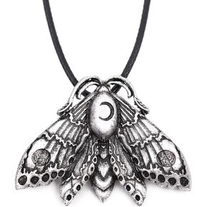 HAQUIL Crescent Moon Luna Moth Necklace, Faux Leather Cord, Moth Jewelry Gift for Women