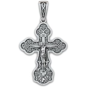 Orthodox Cross Necklace for Women - 925 Sterling Silver - Jesus Christ Crucifix Pendant with Prayer Spiga Rope Chain 20" - Christian Religious Jewelry - Handmade