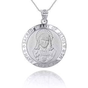 Sacred Heart Of Jesus Christ Have Mercy On Us Round Medallion Sterling Silver Pendant Necklace - Choice of Pendant Only or Chain Length