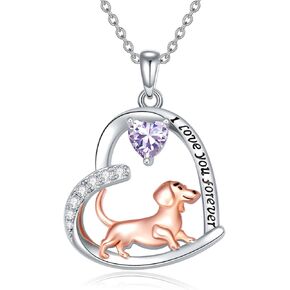 Dachshund Necklace 925 Sterling Silver Dachshund Birthstone Pendant Cute Animal Puppy Dog Dachshund Jewelry Gifts for Women Dachshund Lover