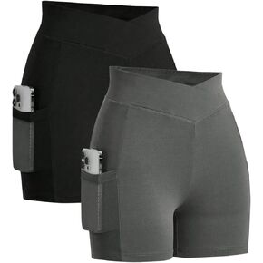SOLY HUX Women's High Waist Athletic Shorts 2 Packs Yoga Fitness Running Leggings Shorts with Pockets in Saudi Arabia