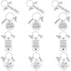 12 Pcs Bus Driver Keychain School Bus Driver Appreciation Gifts Bus Driver Thank You Gifts End of Year Gift for Bus Driver Leaving Retirement Christmas Thanksgiving Birthday Back to School Gift