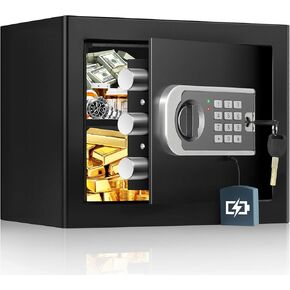 Home Safe Box With Digital Keypad Lock & Backup Keys, Anti-Theft Security Safes With Smart Alert System, Removable Shelf, Silent Mode, Personal Safe Box For Money Documents Valuables