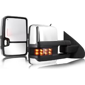 Towing Mirrors Compatible with 2014 2015 2016 2017 2018 Chevy Silverado GMC Sierra 1500 2500 HD 3500 HD with Power Glass LED Arrow Turn Signal Backup Lamp Running Light Heated Extendable Pair Set