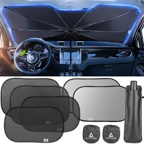 AutoChoice Car Windshield Sun Shade Umbrella for SUV 57"x31" and 6 Pack Car Window Shade Car Sun Shade for Baby (4 Pack Transparent, 2 Pack Total Blackout)