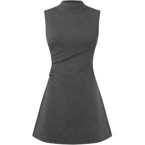 SOLY HUX Women's Sleeveless Mini Dress Mock Neck Ruched A Line Casual Short Dresses