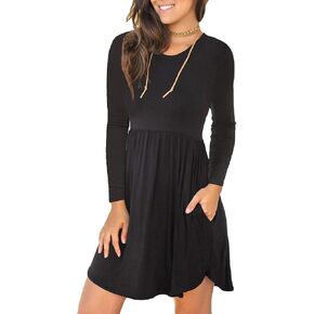 HiMONE Womens Long Sleeve Dresses Casual T Shirt Swing Dress with Pockets