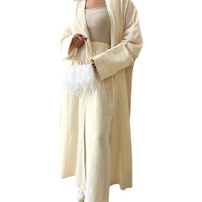 Open Abayas Kimono Muslim Women Cardigan Maxi Dress and Pants Set Islamic Clothing Dubai Saudi Robe