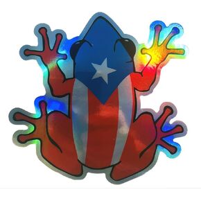 WickedGoodz Puerto Rican Flag Frog Holographic Vinyl Decal - Tree Frog Bumper Sticker - Proud Puerto Rico Sticker