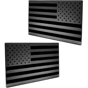 1 Pair Embossed 3D American Flag Emblem Decal, 5" x 3" United States Stick On Car Truck Bumper Window Glass, Compatible with Used On Cars, Truck, Golf Cart, SUV, Motorcycles and More(Black)