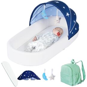Protable Baby Lounger for Newborn,Premium Infant and Toddler-Baby Nest Lounger,Travel Bassinet for Newborn,There are Storage Backpack Removable and Washable(Blue)