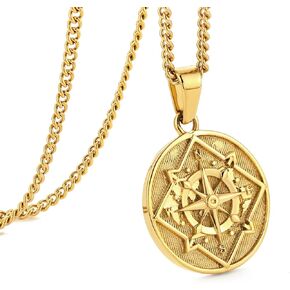 murtoo Compass Pendant Necklace for Men, Gold Silver Stainless Steel Mens Compass Necklaces, Stylish Jewelry Gift for Men Him Her