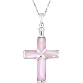 AeraVida Christian Cross Pink Mother of Pearl Inlay .925 Silver Pendant Necklace | Pink Cross Pendant Necklace | Sterling Silver Pearl Pendant Necklace | Christian Cross Pendant Necklace