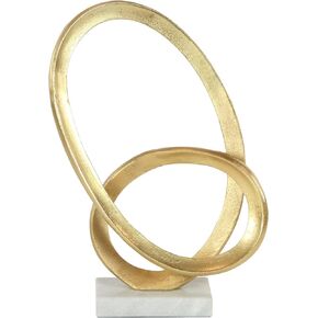 CosmoLiving by Cosmopolitan Aluminum Metal Geometric Decorative Sculpture Loop Home Decor Statue with Marble Base, Accent Figurine 12" x 4" x 17", Gold