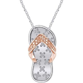 14k Gold Finish Flip Flop Pendant Slipper Beach Fancy Sandals Two Tone Diamond Pendant Necklace 18" Chain Footbed Sandal Slippers Pendant Necklace