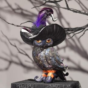 Owl Decor Halloween Decoration Indoor - Resin Black Owl Statues with Witch Shoes and Hat Room Table Decor Aesthetic for Women 7.5 * 6.25 * 10 Inch