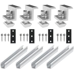 Solar Panel Mounting Rail Aluminium Solar Rooftop Rail Connector Solar Bracket Solar Roof Mount Kit for Metal Roof, Tin Roof, Flat Roof, Sheet Roof (4 x 200mm Rail + 4 x 35mm Clamp) in Kuwait