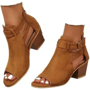 Womens Suede Peep Toe Chunky Heels Ankle Booties with Ankle Strap Cutout Wedge Back Zipper Sandals Dress Walking Boots