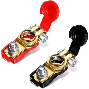 2 PCS Car Power Terminal Stake Head, Quick Release Iron-plated Copper Positive Negative Power Terminal Clamp Connectors, Modification Accessories,Suitable for Trucks, Cars, Vans (Multicolored)