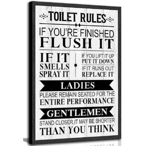 Funny Toilet Rules Quotes Canvas Wall Art Black and White Humor Eclectic bathroom Painting Picture Wall Decor Poster Print Artwork for Washroom Restroom Home Decoration Unframed