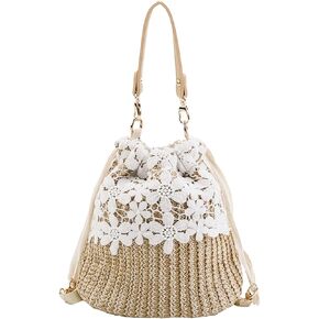Straw Purses For Women Straw Handbag With Flower Lace Crochet Tote Bag Woven Straw Bags Crossbody Bags For Women