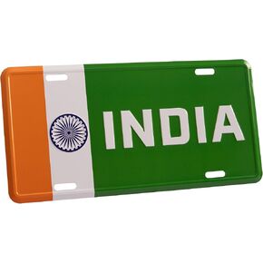 Pickwicks India Flag License Plate - 3D Embossed Metal Indian Cricket Soccer Car Tag Sign, Green