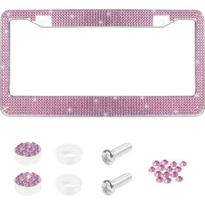 License Plate Frames,Car Accessories for Women,Car Accessories Stainless Steel Car Plate Frame,Bling License Plate Frame with Sparkly Diamond Screw Caps,Fits Most US License Plate (Pink)
