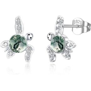 Turtle Stud Earrings 925 Sterling Silver Agate Turtle Earrings for Women Hypoallergenic Turtle Stud Earrings Ocean Jewelry Gifts for Birthday Christmas