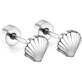 20G Shell Seashore Screw Back Small Stud Earrings for Women Minimalist 14K Gold Plated Surgical Steel Seashell Cartilage Tragus Piercing Sleeper Studs Hypoallergenic for Sensitive Ears Gift