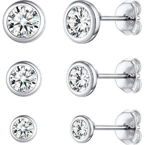 ChicSilver 925 Sterling Silver Stud Earrings Set 3 Pairs Dainty Hypoallergenic Simple Stud Earrings