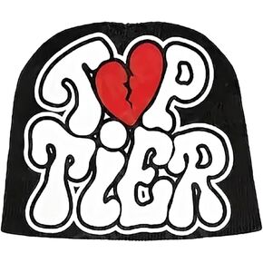 Y2K Beanie Top Tier Letter Print-Winter Knitted Hat Cool Grunge Style for Warmth for Men Women