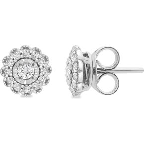 Timeless Love 1/4 CT Diamond Flower Cluster Earrings Set in Polished Sterling Silver, Dainty Jewelry, Women’s Fashion Earrings
